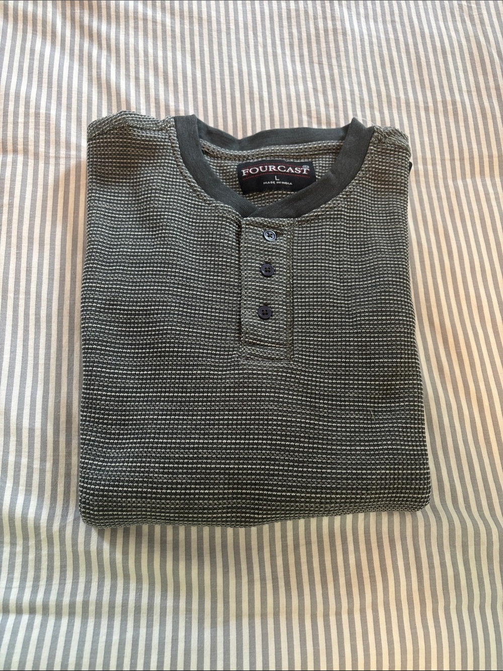 Forcast Olive Green Waffle-Knit Henley Long Sleeve